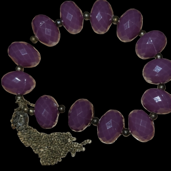 6" Vintage Purple Faceted Plastic Bead Fashion Bracelet L6 - Picture 2 of 2